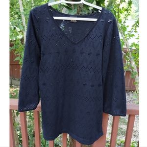 Long Sleeve Black 🖤 Dress by Dotti with Punch Hole Detailing- Chevron & Diamond